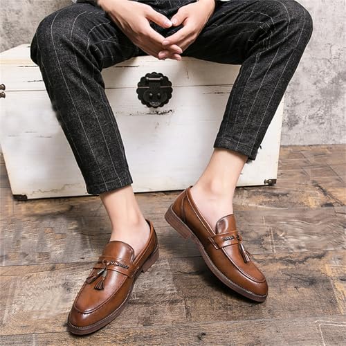 Mens Leather Tassels Slip-On Dress Loafers Luxury Cow Tendon Sole Non-Slip Low Top Loafers Shoes for Business Casual Dress Prom Party4