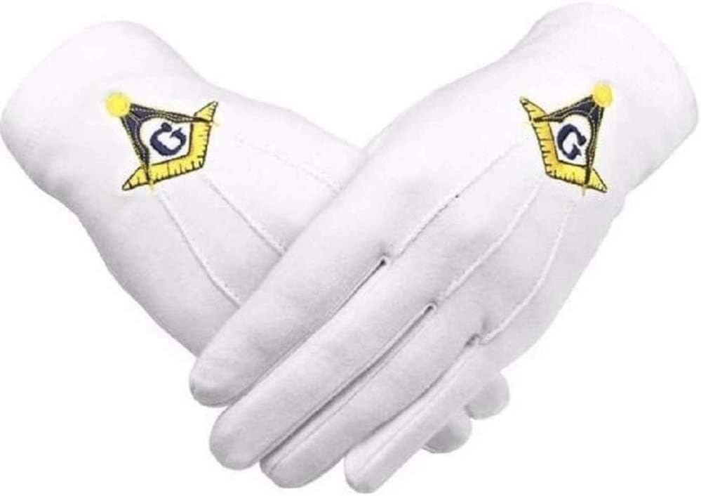 Masonic Gloves Yellow Square compass with G Machine Embroidery (MEDIUM)