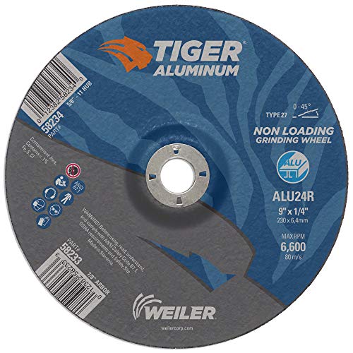 Image of Weiler 58233 9 x 1 /4 Tiger Aluminum Type 27 Grinding Wheel ALU24R 7 /8 A.H (Pack of 10)
