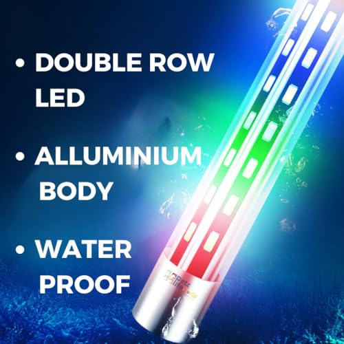Image of VAYINATO Nemo (T4-500 Pro) Submersible Colour Changing Double Row LED Light for Aquarium Fish Tank Suits 1.5~3 Feet Tank | WRGB | 3 Mode | Water Proof (Aluminium Bracket)