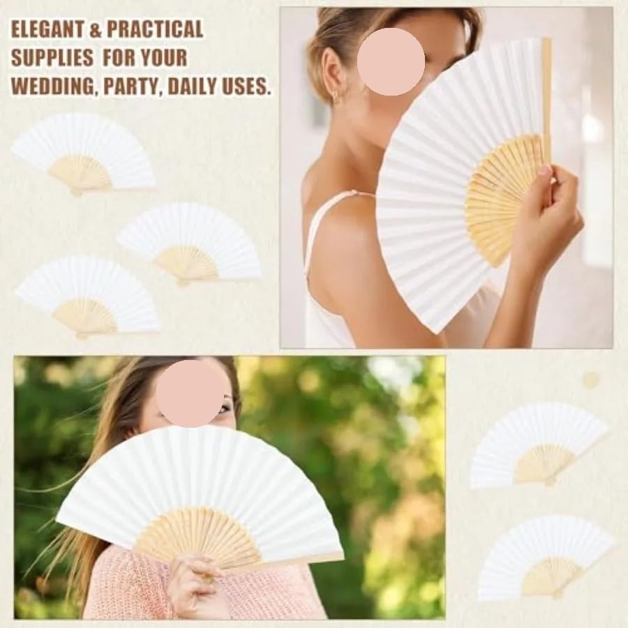 Éventails pliants en papier blanc contre la chaleur, avec panier de rangement