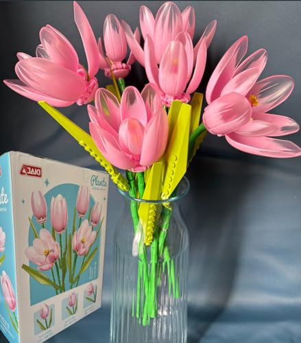 Bouquet de Tulipes Roses en Blocs de Construction