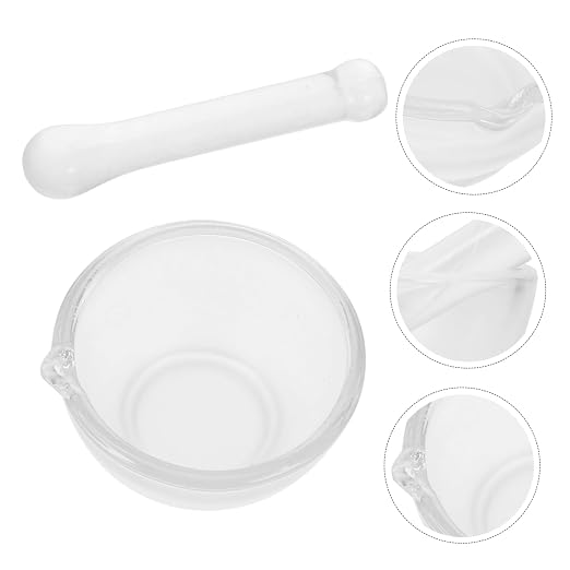 Mortero y mano de vidrio 60ml base gruesa para laboratorio miniatura 5