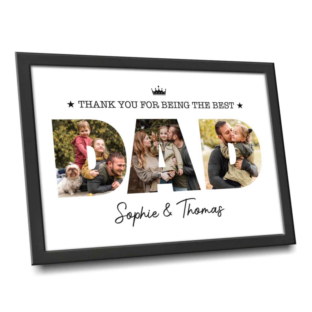 Star Online Personalised Father's Day Prints & Framed With DAD Pictures Inside The Letters Gifts For Dad, Grandfather, Birthday, Christmas, Fathers Day Unique Gift (Dad)