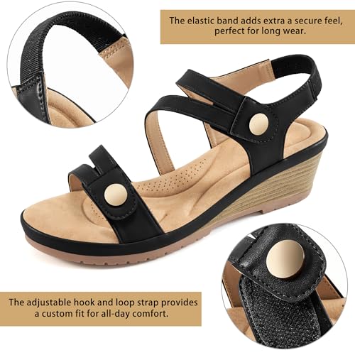 Ablanczoom Wedge Sandals for Women Dressy: Comfortable Elastic Ankle Strap Summer Causal Walking Low Platform Sandal4