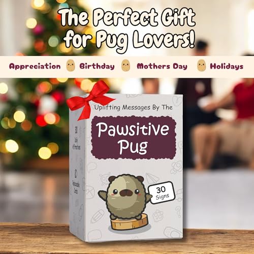 Pug Gifts for Pug Lovers - Tiny Positive Crochet with 30 Uplifting Signs for Dog Owners - Funny and Cute Presents Ideas for Christmas Birthday or Mothers Day - Dog Mom Gift for Women