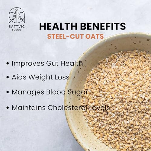 Image of Sattvic Foods Steel Cut Oats (1.7 kg) | Scottish Oatmeal, Gluten-Free & NON-GMO, Wholesome Breakfast Cereal | High in Dietary Fibre & Protein | Make Porridge, Baked Goodies