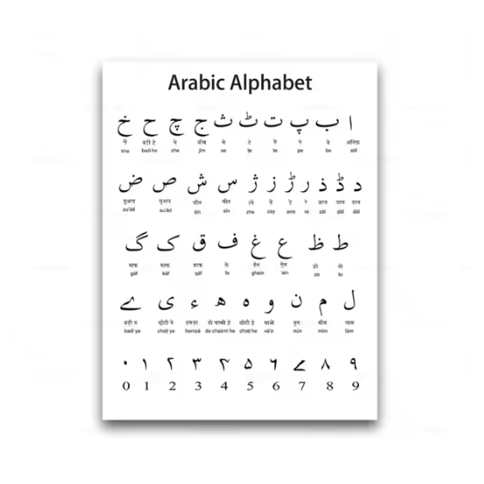 Arabic Alphabet Numeral Poster Islamic Calligraphy Wall Art Canvas Painting Arabic Letter Educational Print Baby Kids Room Decor- 50X70cm Unframed