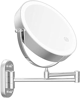 Makijaż łazienkowy naścienny 8-calowy dwustronny 10-krotny powiększenie LED Dotykowy ściemnianie z 3 kolorowymi światłami, 360 °, ładowanie przez USB