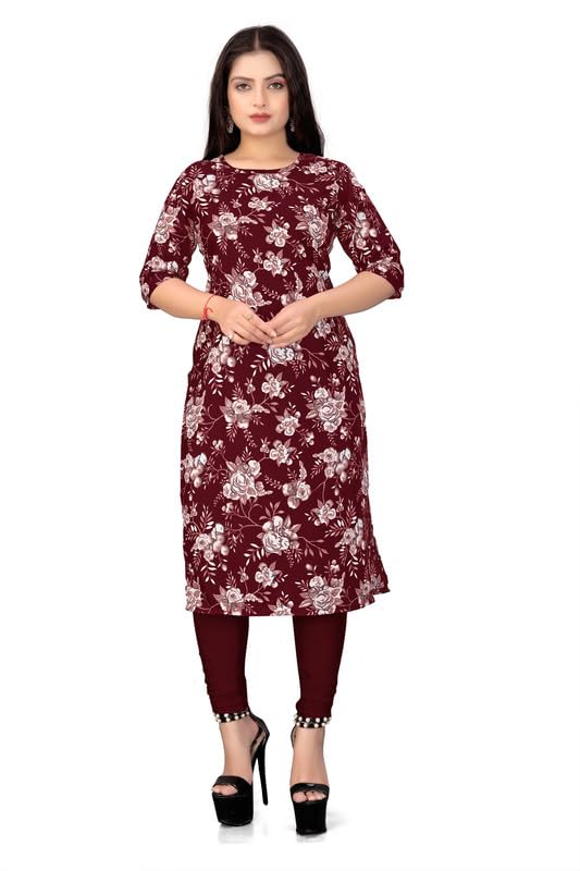 Image of Women's Floral Printed Crepe Knee-Length Kurti Vinod Parent 1