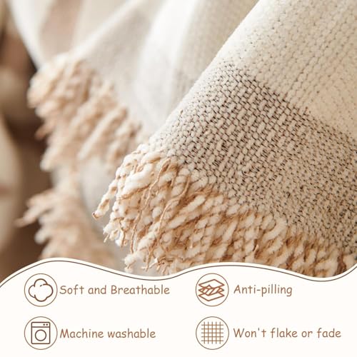 Image of Styleys Chenille Sofa Cover - Reversible Sofa Towel & Blanket | Soft, Anti-Slip, Washable Couch Protector for Living Room & Lounge - 3 Seater - 330X180cm, Khaki, XNESMSFJ-3C
