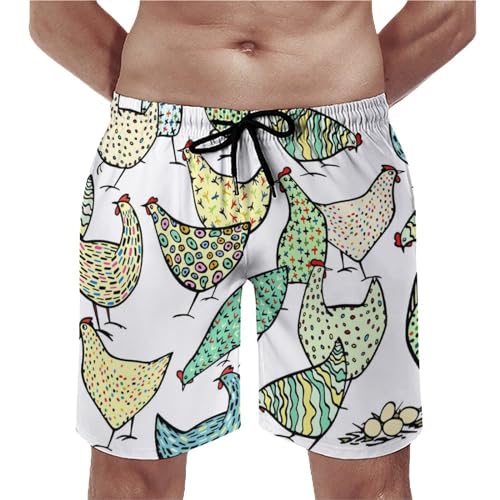 Shorts de bain homme poule dessin animé maillot de bain séchage rapide swim trunk S