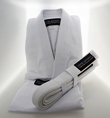 mmasport BJJ Kimono Jiu Jitsu 100% algodón 390 gr color blanco kimono BJJ Basic (A2 (160-170 cm))