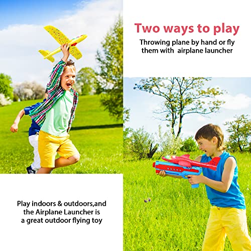 4 Pack Airplane Launcher Toys, 2 Flight Modes Led Foam Glider Catapult Plane Toy, Outdoor Flying Toy For Kids, Birthday Gifts For Boy Girl 4 5 6 7 8 9 10 11 12 Year Old, Airplane B-Day Party Supplies #TOP1