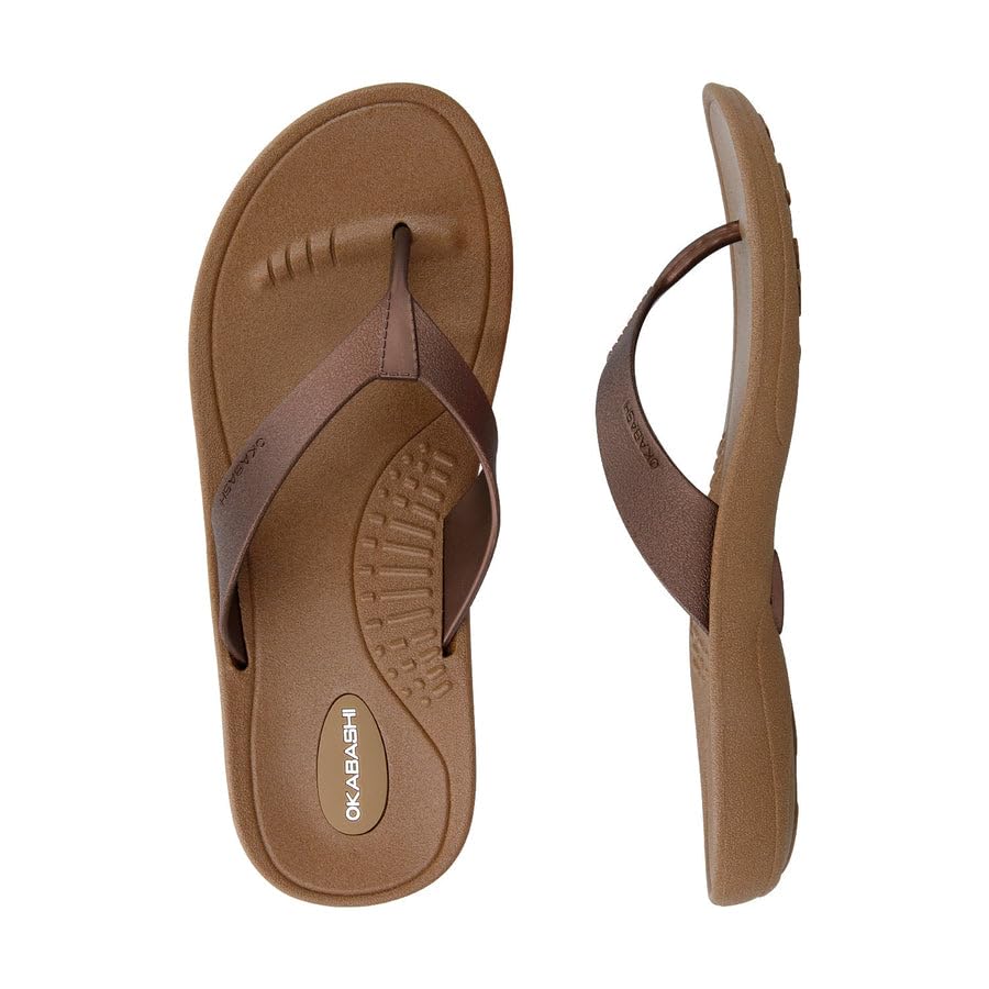 OKABASHI Women's Breeze Flip Flop Sandals, Toffee/Copper, Small