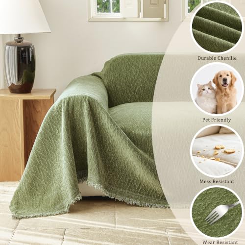 VOIR Couch Cover Washable for 3 Cushion Chenille Sofa Slipcover, Green - image 2