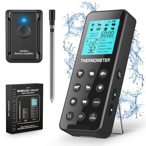 Wireless Meat Thermometer IP67,300FT Digital Wireless Meat Thermometer ...