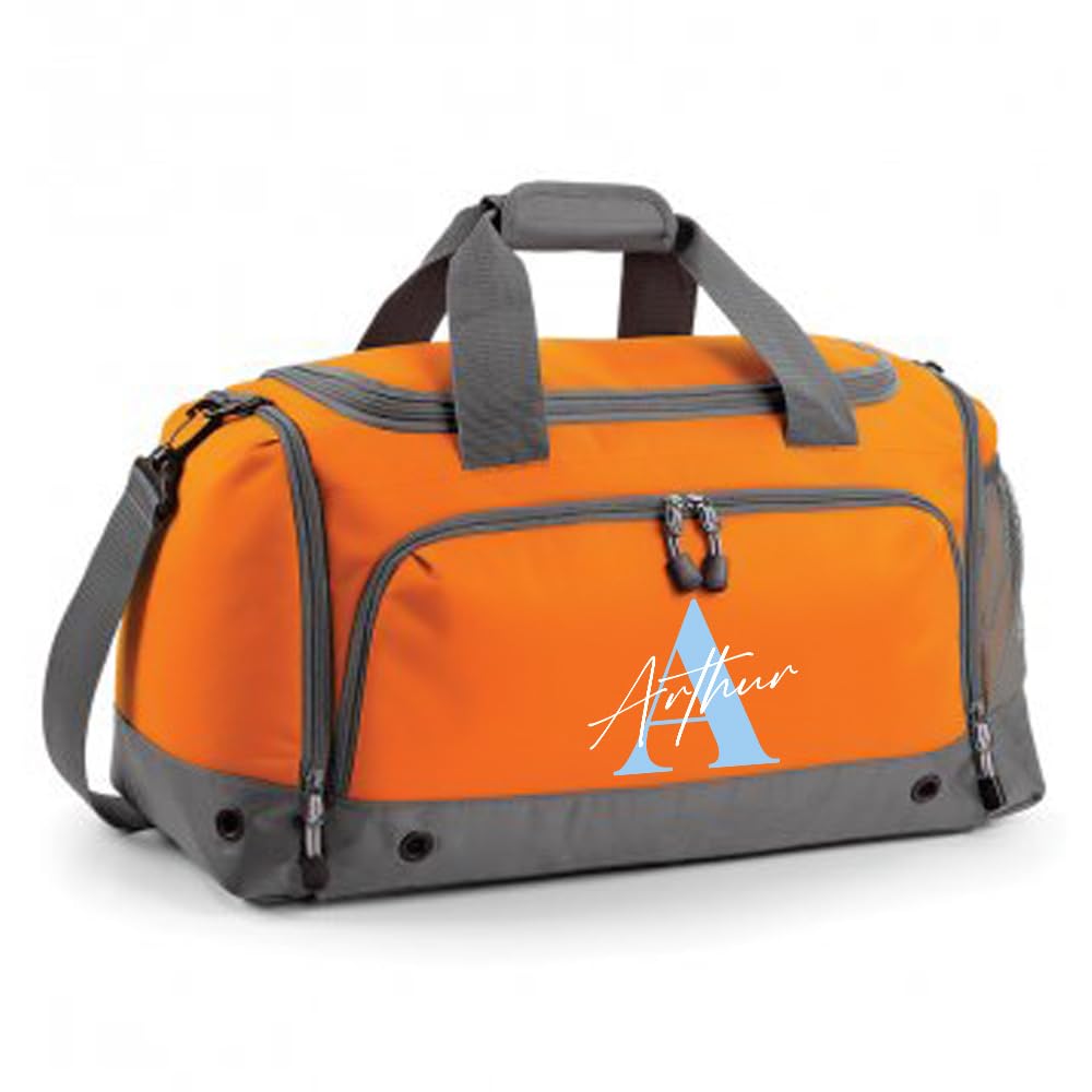 Personalised Bag Initial with Name, Alphabet Name, Holdall Shoulder Bag. (Orange)