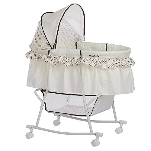 Image of Dream On Me Lacy Portable 2 in 1 Bassinet & Cradle – Lightweight Baby Bed with Rocking Feature, Canopy & Storage Basket, Locking Wheels, Mattress Included, Baby Safety Alliance Certified, 0–25 lbs