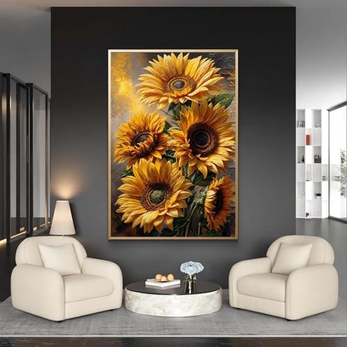 Décoration Murale Fleurie Tournesols Dorés sur toile haute définition avec cadre