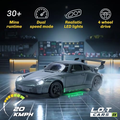Image of L.O.T TOYS Flare Premium RC Drift Car | 4WD 20Kmph with Boost Mode, 2.4Ghz Long Range Remote, Hard Shell Body, LED Headlights, Race-Ready Build (Burnout Grey)