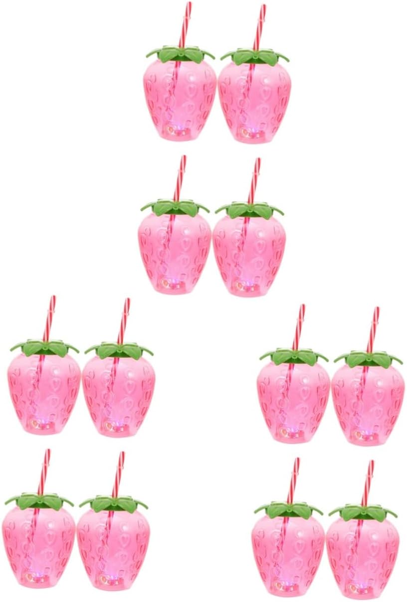 UPKOCH 12 Sets Strawberry Cup Straw Cup Clear Plastic Water Bottles Disposable Water Bottles Transparent Glasses Strawberry Tumbler Cups Drinking Bottles Straw Drinking Cup