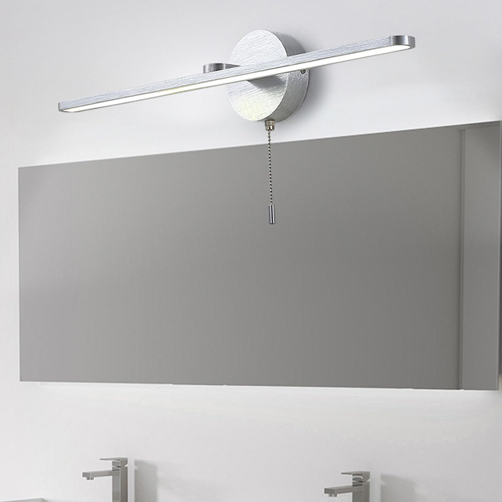 LED Spiegelleuchte Bad Wandlampen mit Zugschalter Modern Aluminium Wandbeleuchtung Nachttischleuchten Bilderleuchte Wandleuchten Schminktisch Wohnzimmer Badschrank (Silbernes Neutrales Licht,60cm)