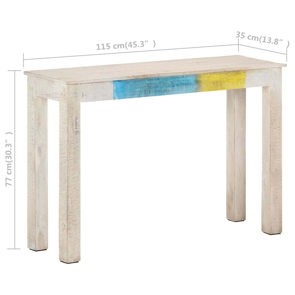 Tavolo consolle bianco in legno di mango grezzo, 115 x 35 x 77 cm, tavolino con ripiano e spazio per soggiorno, corridoio, ufficio, camera da letto, tavolino da caffè stabile con supporto a
