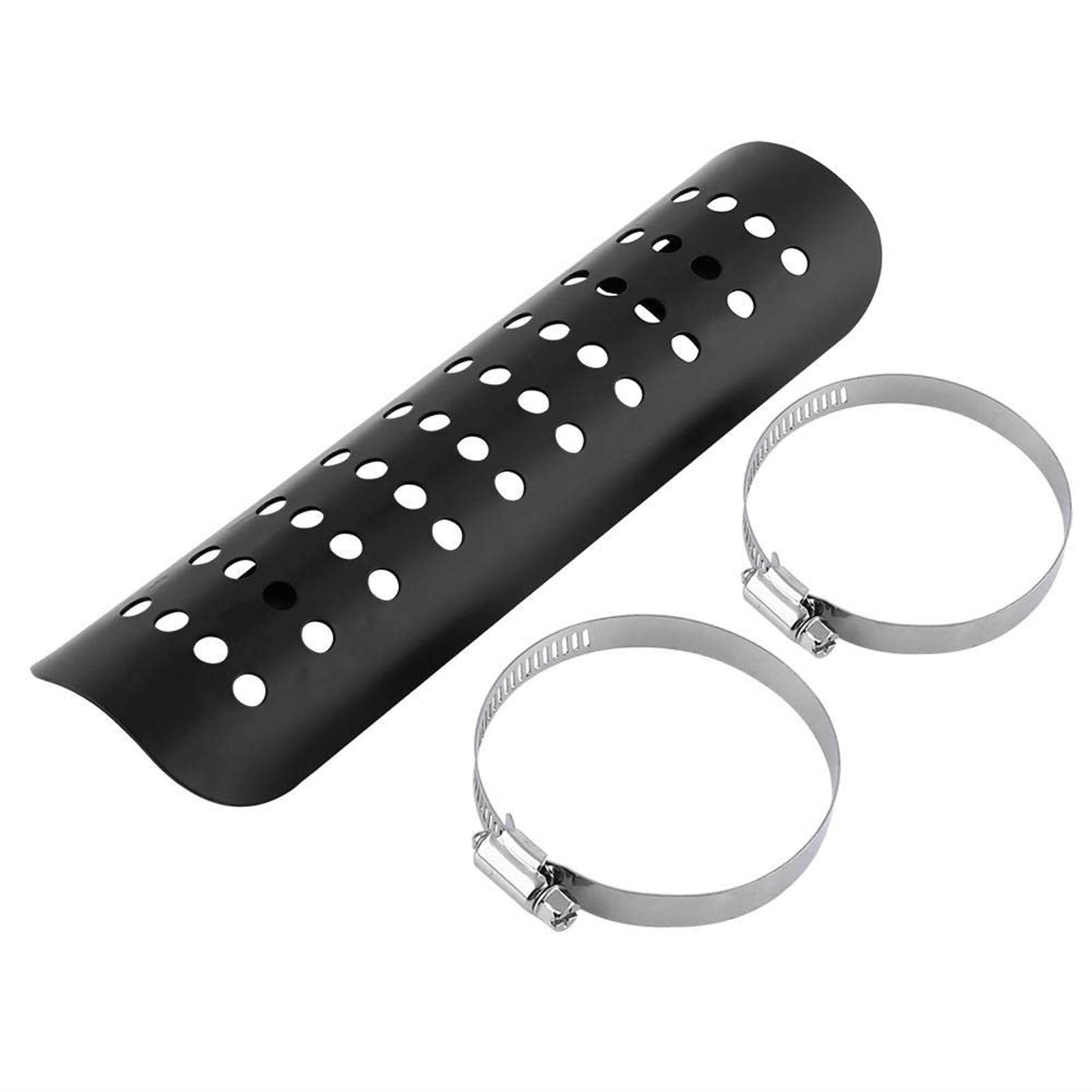 Motorcycle Heat Shield, Metal Exhaust Heat for Universal, Exhaust Pipe Heat Shield Baffle Cover with 2 Stainless Steel Clamps (Black)