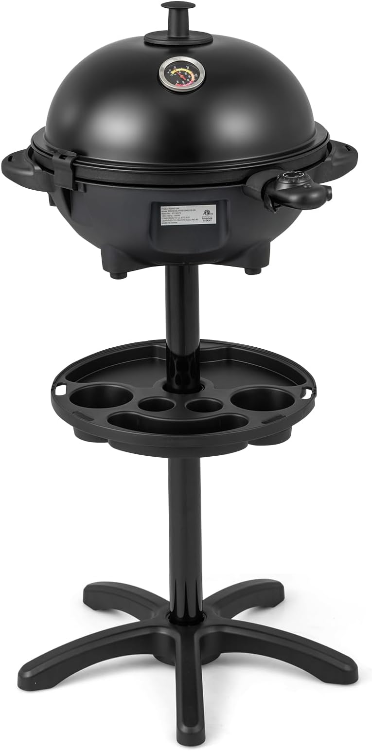 Happygrill Electric Grill Outdoor, 2-in-1 Freestanding & Tabletop Grills w/Non-stick Grill Plate, Temperature Control, 2 Grilling Zones, Storage Tray, Portable BBQ Grill for Patio, Party, Backyard