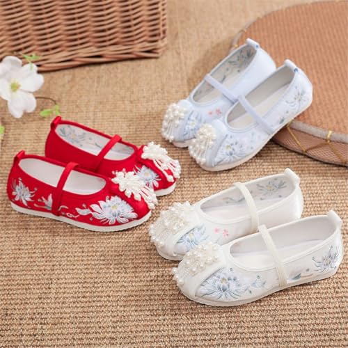 Hcclijo Floral Children Pearl Shoes Flats Ancient Round Toe Kids Traditional Hanfu Oriental EmbroidePhoenix Poeny3