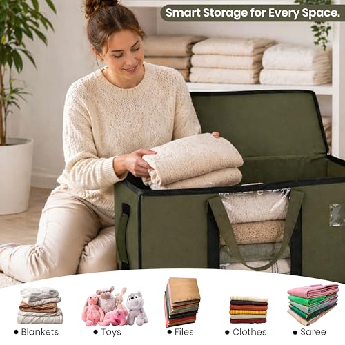 Image of Storite Jumbo Super-Size 78L Canvas Moisture Proof MultiPurpose Heavy Duty Storage Bag for Toys /Stationery /Blankets /Clothes /Moving Bag With Strong Reinforced Handles Rectangular OliveGreen(84x26x36cm)