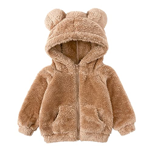 Kids Girls Fleece Warm Jacket Hooded Cute Bear Ears Winter Thick Coat Zipper Windproof Outerwear Jackets With Pocket