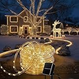 CVchancin Solar Rope Lights Outdoor Waterproof 39FT 100LED Solar String Lights Christmas Decorations Outside for Garden Patio Yard Trees Path Fence IP65 Solar Powered Tube Fairy Lighting Warm White