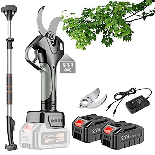 Tijeras de Podar Eléctricas a Batería 45MM,Tijera podar inalámbricas portátiles Podadora Eléctrico de Ramas con Pértiga de extensión de 1.3-2.1m de altura,pantalla LCD ( Color : 2 Battery , Size : 2 b