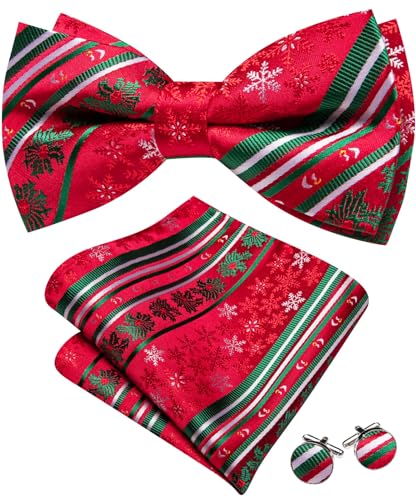 Barry.Wang Christmas Bow Tie for Men Pre-Tied Bowtie Holiday Festival Vacation Xmas Bowties Pocket Square Cufflinks