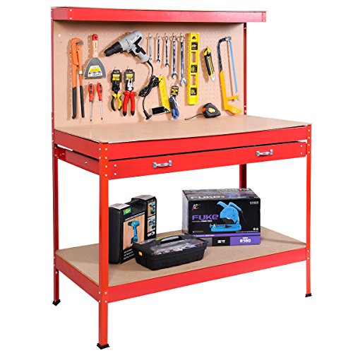 Red Tool Storage Workshop Steel Table Bench Work Garage Workbench Heavy Duty Shop Peg Drawer And Board W Drawers Shelf New