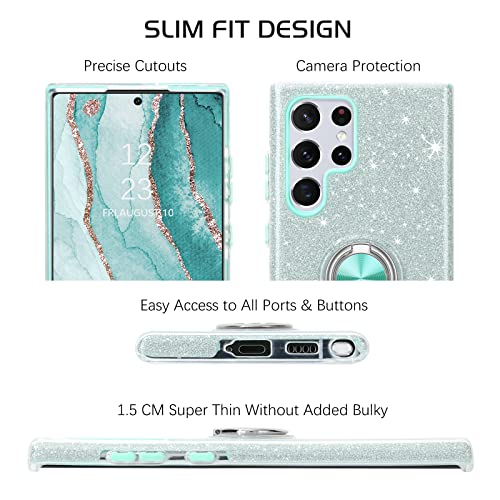 Domaver Galaxy S22 Ultra Case Samsung S22 Ultra Case Glitter Bling Sparkly With Rotating Ring Kickstand Soft Tpu Cover And Hard Pc Protective Cases- Mint Green #TOP7