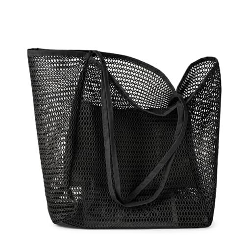 Bolsa Sacola Feminina Praia e Piscina - Grande, Leve, Não Retém Areia, Bolso Zíper Impermeável, Alças de Ombro - Preta