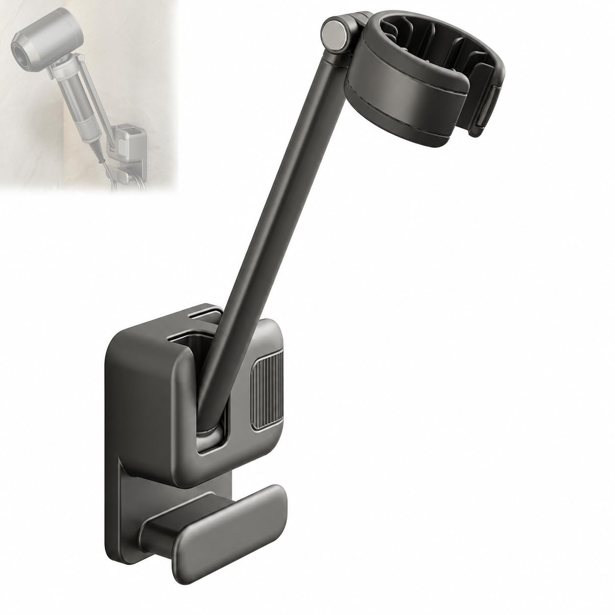Haartrocknerhalter, Wandhalterung ohne Bohren mit verstellbarem Ring