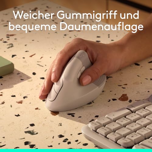 Logitech Lift Vertikale Ergonomische Maus, Kabellos, Bluetooth oder Logi Bolt USB-Empfänger, Leise Klicks, 4 Tasten, Kompatibel mit Windows/macOS/iPadOS, Laptop, PC - Sand