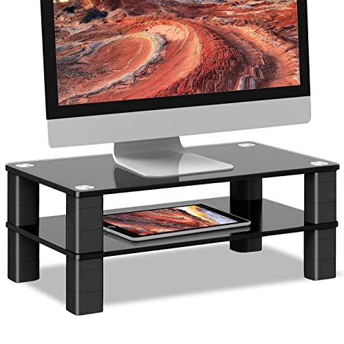 TAVR Monitor Stand Riser, 2 Tier Monitor Stand with Storage Organizer and Adjustable Height for Computer Laptop PC Printer Screen, Black