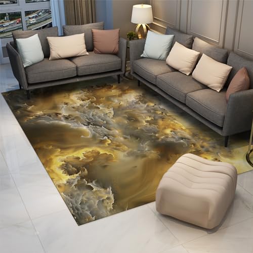 Tapis de nuages blancs et or abstrait pour une chambre accueillante - 3