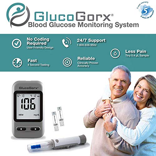 GlucoGorx® Blood Glucose Diabetes Testing Kit - 310 Blood Test Strips, 325 Sterile Lancets, Glucometer, Depth Controlled Lancing Device, Control Solution, User Manual & Convenient Carrying Case - Thumbnail 3