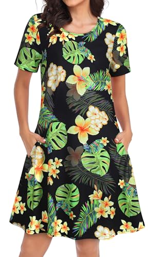 Image of Womens Summer Dresses Beach Casual Loose Tshirt Floral Short Sleeve Flowy Pockets Sundresses 2026