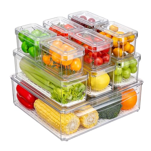 10-Pack Fridge Organizer – Stackable Refrigerator Storage Bins wi...