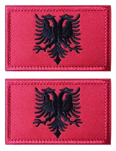 AliPlus Albanien-Flagge, bestickt, taktischer Militär-Aufnäher, Klettverschluss, 2 Stück