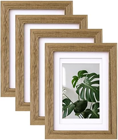 EGOFINE 8x8 Photo Frames Set of 4, Freestanding and Wall Mounting Square Picture Frames Solid Wood, Black