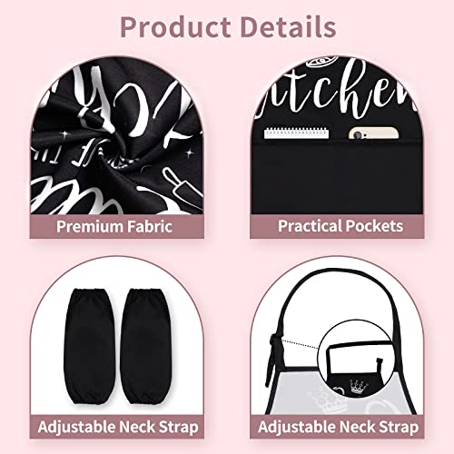 Aspmiz Mother's Day Women Apron With 2 Sleeves, Black Funny Apron With Pocket, Adjustable Neck Strap, Waterproof Personalized Queen Of The Kitchen Cooking Apron For Mom Bbq Kitchen, 27.6 X 31.5 Inch #TOP5