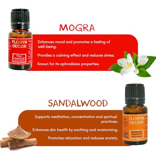 Image of Floryn Decor Pure Essential Oils Set | Aroma Oils for Home Fragrance | Essential Oil Diffuser for Home, 10 ml (Multiple Fragrances, Pack of 10)